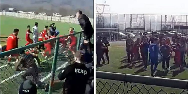 Futbolcular sahada tekme tokat kavga etti